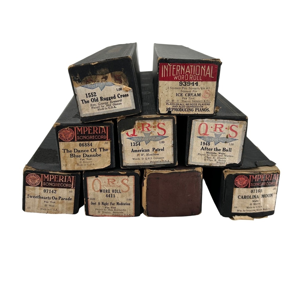 Lot‎ of 9 Vintage Player Piano Rolls QRS Imperial International Word Roll Music